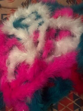 Colorful Feather Boa Bundle - Hot Pink, White & Teal 9 1/2 pcs